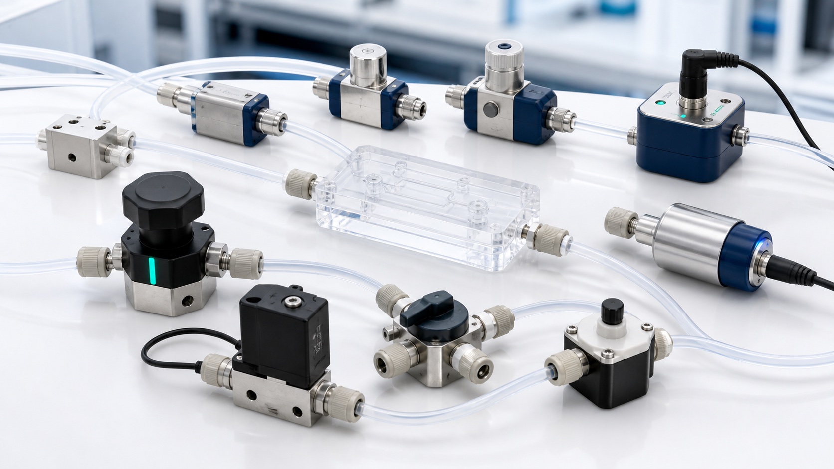 Vendor-neutral microfluidic sensors, meters, valves, and tubing connections