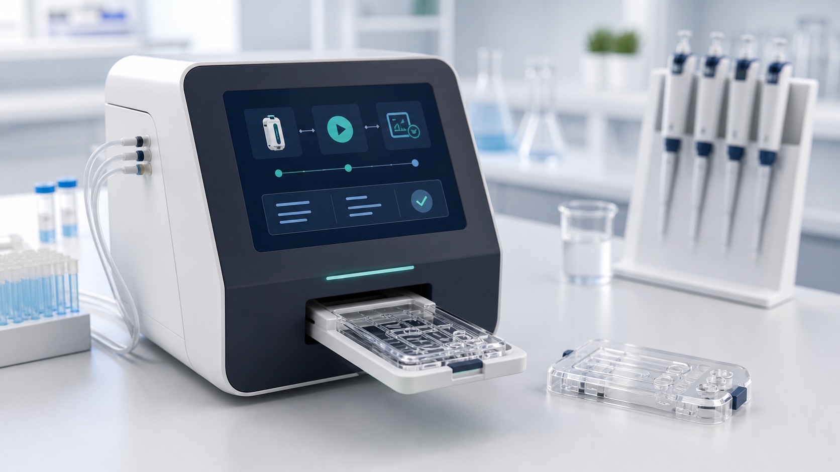 Vendor-neutral plug-and-play microfluidic instrument concept with guided operation